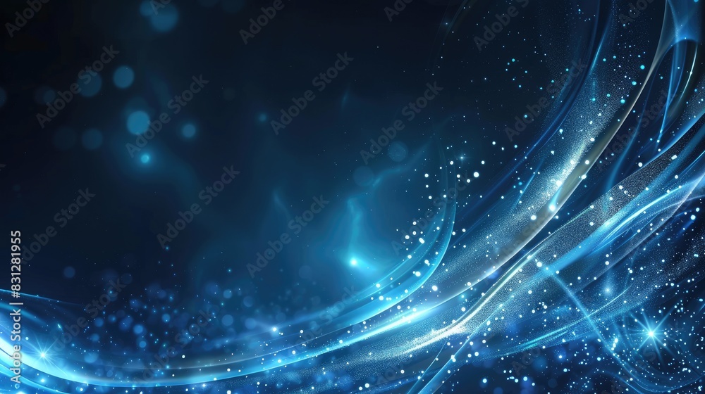Fototapeta premium Abstract particle curve background in blue with a hi-tech futuristic design, featuring dynamic lines and glowing particles
