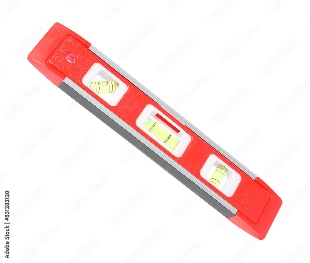 Red building level isolated on white. Construction tool