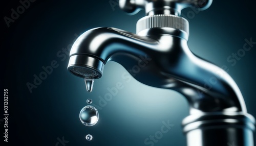 Close-up image of a water faucet with a droplet forming, highlighting the themes of water conservation and plumbing.
