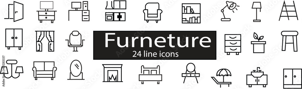Furniture black icons Vector. Furniture illustration symbol Furniture, set line icon. black outline logo for mobile apps web or site design. Interior vector illustration with transparent background. Furniture black icons Vector. Furniture illustration symbol Furniture, set line icon. black outline logo for mobile apps web or site design. Interior vector illustration with transparent background.