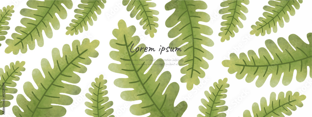 Hand painted watercolor green leaf vector illustration background
