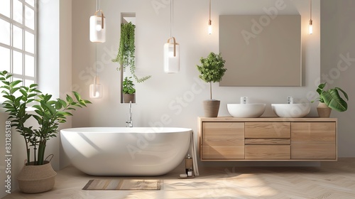 Scandinavian bathroom light design with minimalist fixtures  warm lighting  and clean lines