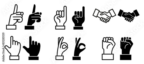 Hand poses icon sheet,  Hand gesture icons, Diverse Human Hand Gestures for Infographics, Ads, and Web Design.