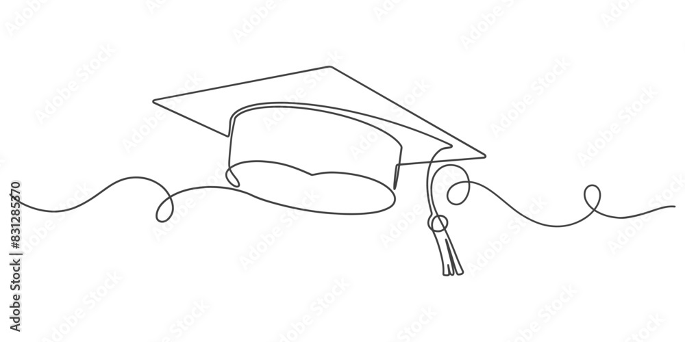 Obraz premium graduation cap and diploma line art vector illustration