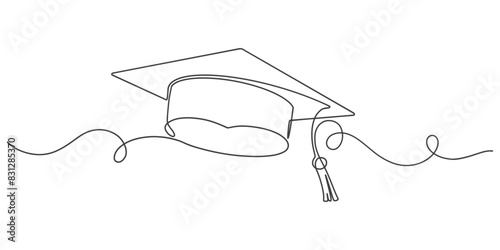 graduation cap and diploma line art vector illustration