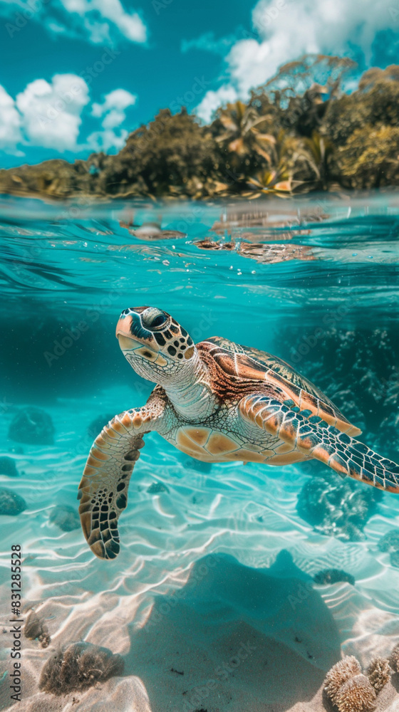 Fototapeta premium turtle wallpaper swimming underwater