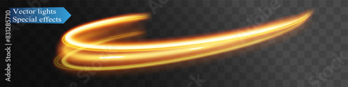 Light wave of shiny gold lines.Gold color glowing design element.Wavy bright stripes.	
