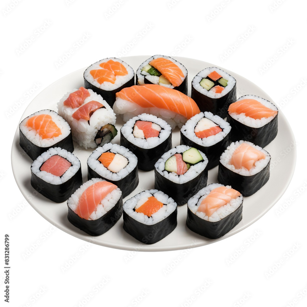 sushi on a white plate isolated on a transparent background sushi on a white plate isolated on a transparent background