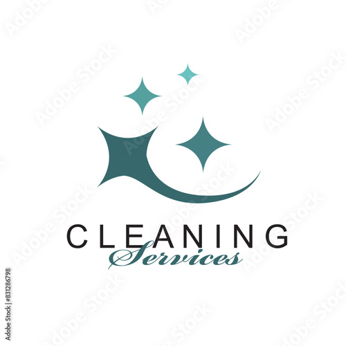cleaning service design with sparkle stars isolated on white background