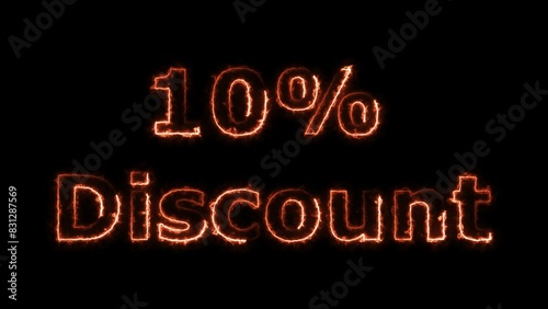 10% discount neon icon, with neon fire effect sale post background.