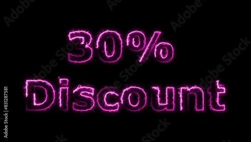 30% discount neon icon, with neon fire effect sale post background.