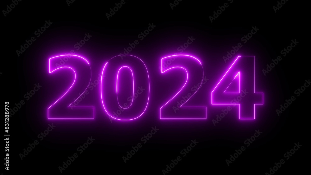 2024 number neon text background, Glowing neon sign in purple colors digit number. 2024 number neon text background, Glowing neon sign in purple colors digit number.