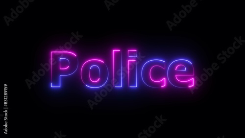 Abstract glowing neon texture POLICE word's illustration background. 