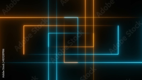 abstract glowing neon light rectangle frame background illustration 4k.