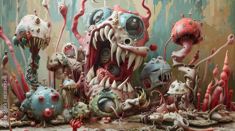 Fototapeta premium Whimsical Fantastical Creatures in a Surreal Colorful Ecosystem