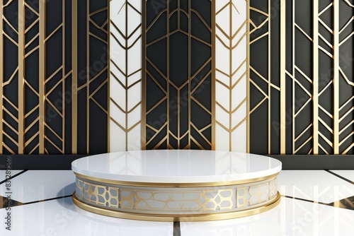 Round Marble Table With Gold and Black Design