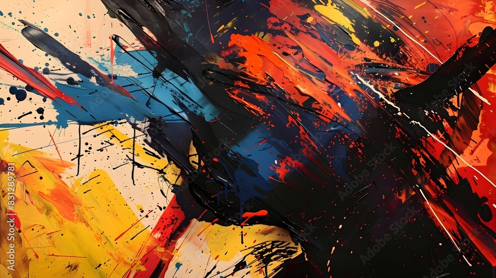 Fototapeta premium Vibrant Expressionist Abstract Painting with Fluid Brushstrokes and Vivid Splatter of Colors