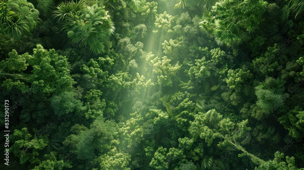 A painting of a forest with trees reaching up to the sky A painting of a forest with trees reaching up to the sky