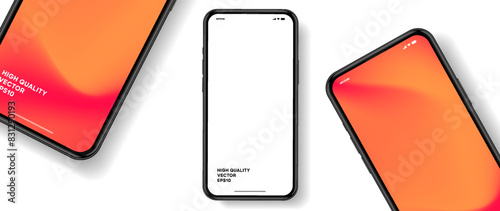 Realistic smartphone mockup. Mobile phone vector with isolated on white background. Device front view. 3D mobile phone with shadow. Realistic, high quality smart phone mockup for ui ux presentation.