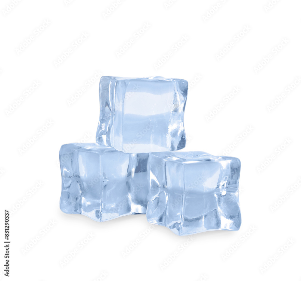 Crystal clear ice cubes isolated on white