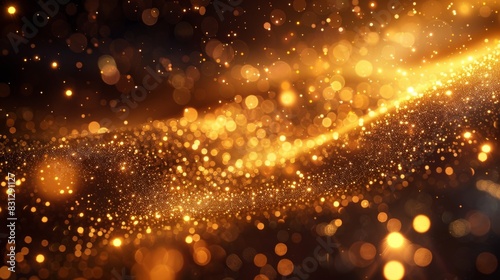 Background with bokeh, gold shiny abstract. Night, dark, party background. Generative artificial intelligence.