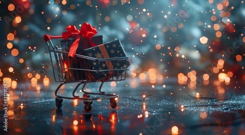 Shopping Cart With a Christmas Present