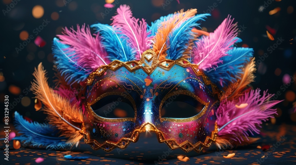 Carnival Mask With Feathers on Black Background Carnival Mask With Feathers on Black Background