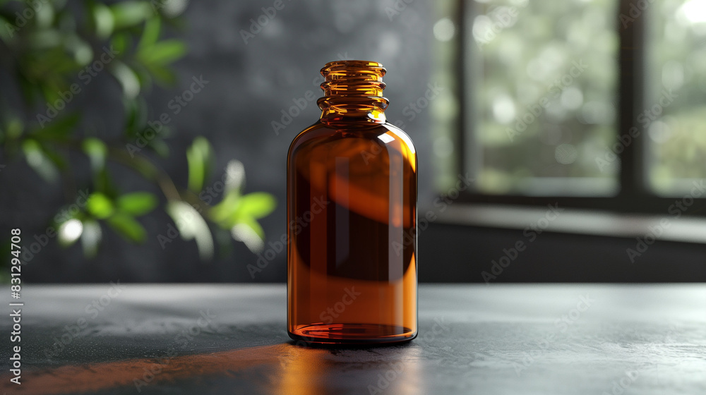 Empty transparent amber glass bottle 30ml