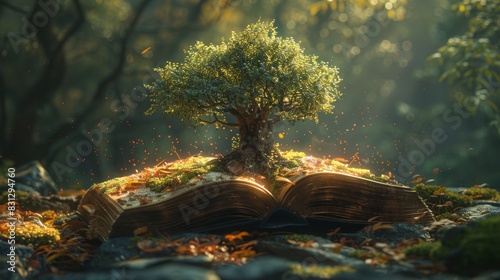 the idea of planting a tree of knowledge in an old book and letting the light of knowledge fly to the destination of success.