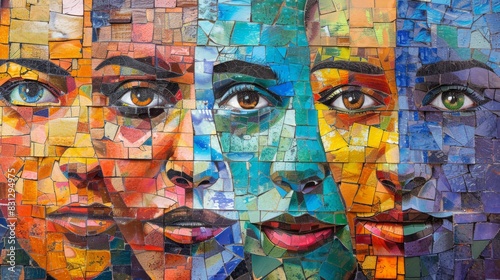 Colorful mosaic artwork of human faces