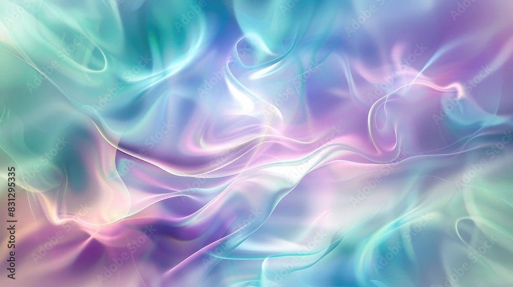 Fototapeta premium A holographic pastel gradient background blending blue, purple, and green hues into a smooth, blurred abstract design