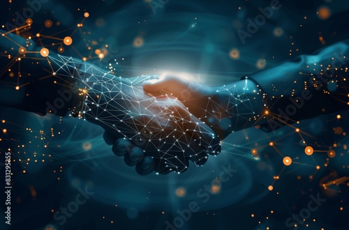 Two People Shaking Hands Over a Blue Background