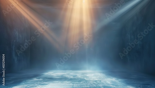 Beautiful abstract gray and blue background with universal rays of illumination. Light interior wall for presentation  radiant light effects  elegant illumination design