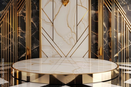 Round Marble Table With Gold and Black Design
