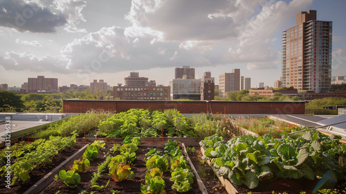 self-sufficient eco-friendly urban garden in the rooftop of a building in a cosmopolitan city  green harvest  eco community