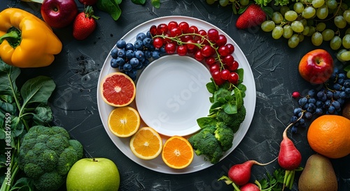 Plate With Fresh Fruit and Vegetables