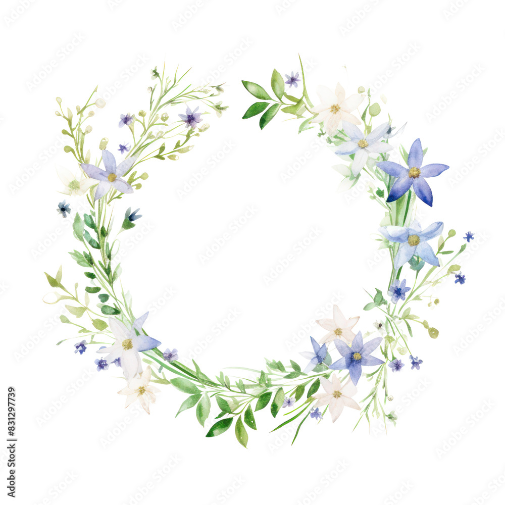 A watercolor painting of a wreath of flowers and greenery. A watercolor painting of a wreath of flowers and greenery.