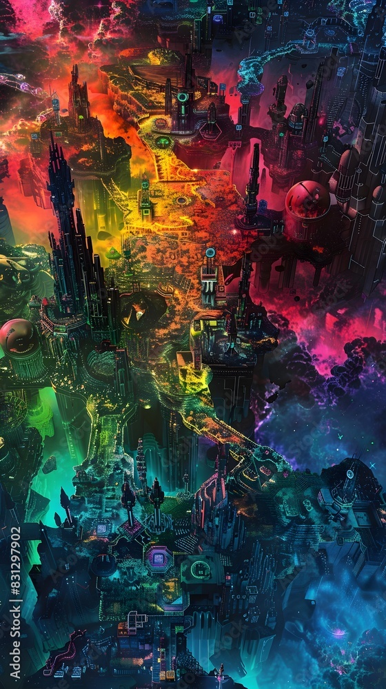 Fototapeta premium Vibrant Swirling Digital Abstraction of Cosmic Energies and Otherworldly Visions