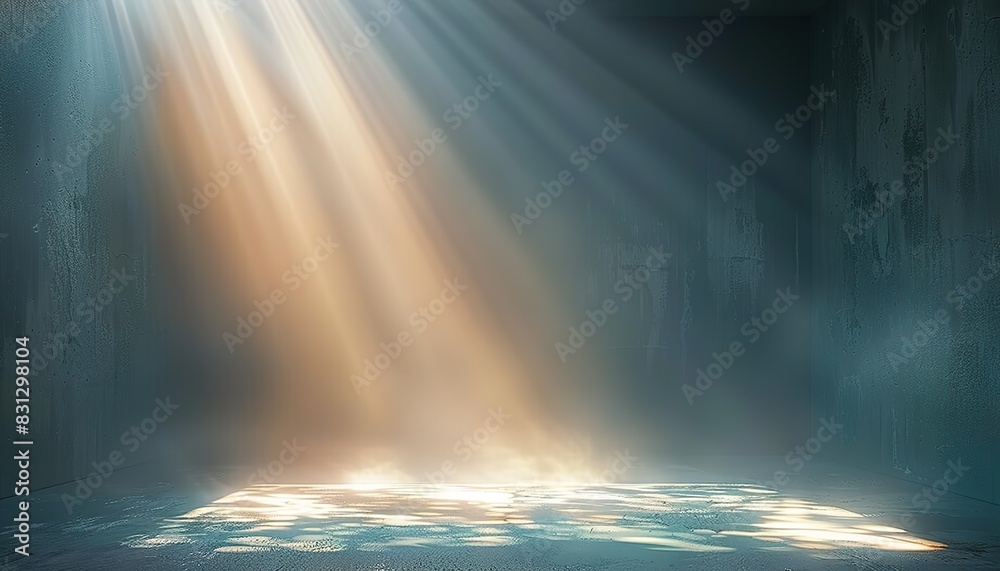Beautiful abstract gray and blue background with universal rays of illumination. Light interior wall for presentation, radiant light effects, elegant illumination design