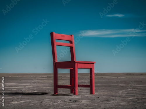 Isolated chair in a desert landscape