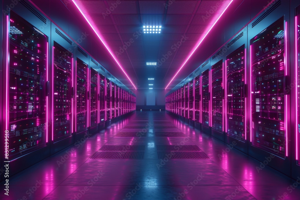 Server in datacenter. Cloud computing data storage. technology background