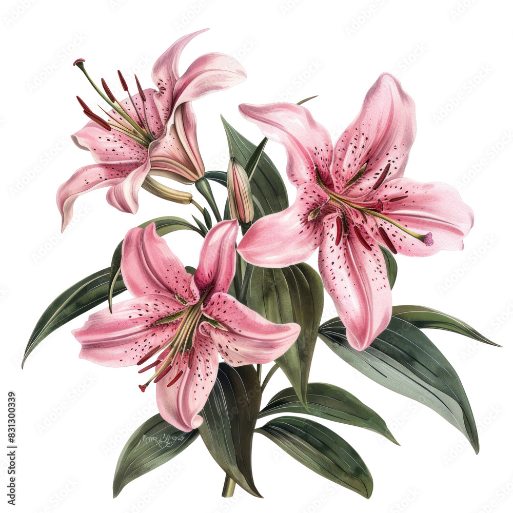 Pink Lily Bouquet Isolated on White Pink Lily Bouquet Isolated on White