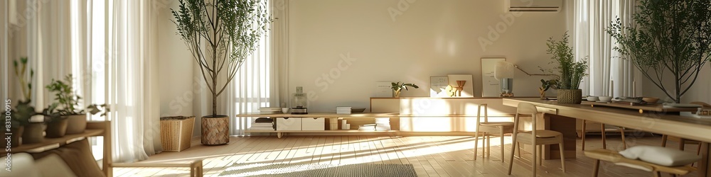 Fototapeta premium chic minimalist living room with an emphasis on sustainable design