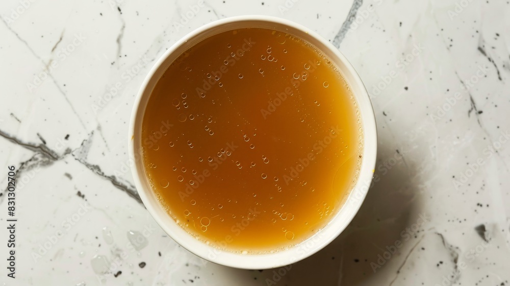 Bowl of clear broth with parsley on a metal surface. Bowl of clear broth with parsley on a metal surface.