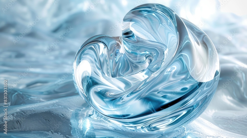 Abstract twisted blue glass shapes with reflections. Modern and sleek design concept suitable Abstract twisted blue glass shapes with reflections. Modern and sleek design concept suitable