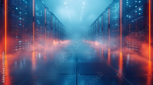 This is an image of an isolated server room on a white background photo