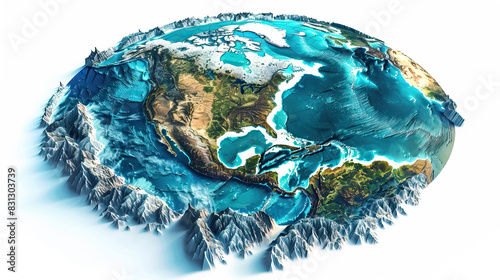 Modern clear  simple and detailed 3D North America continent map background  wallpaper  backdrop  texture  template  surface  planet Earth  isolated on background. LIDAR model  elevation terrain scan