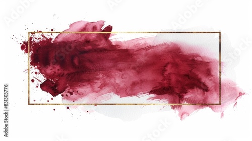 Burgundy Watercolor Brush Stroke with Gold Foil Border