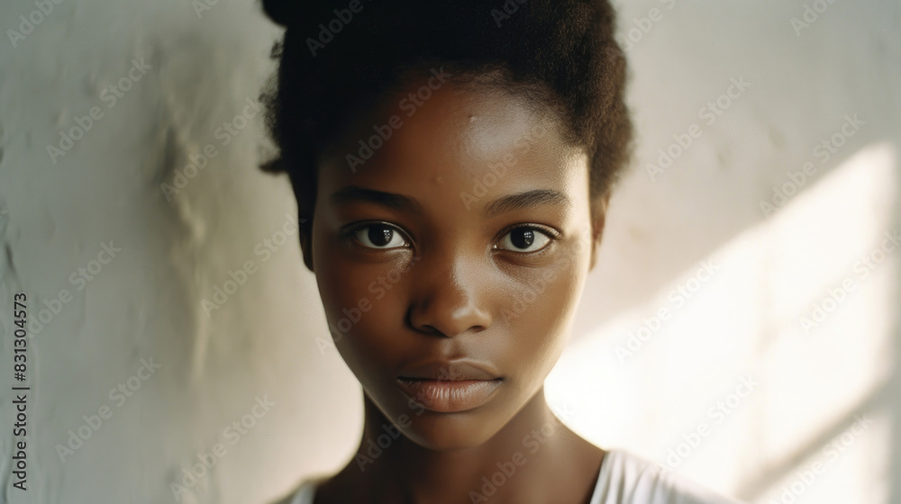 Serene African Young Woman with Natural Beauty. Black History Month Serene African Young Woman with Natural Beauty. Black History Month