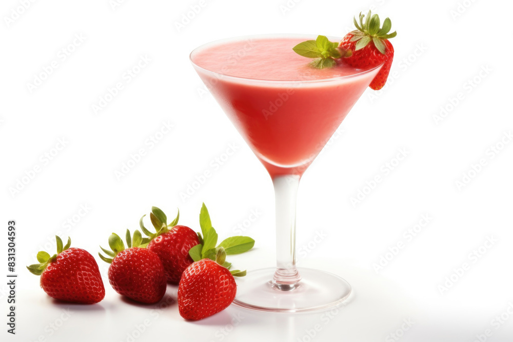 Strawberry Smoothie in Elegant Glass on White Background Strawberry Smoothie in Elegant Glass on White Background